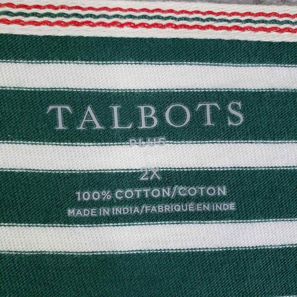 Talbots Shirt Women’s Plus Size 2X Striped Green Christmas Candy Cane New - Picture 7 of 10